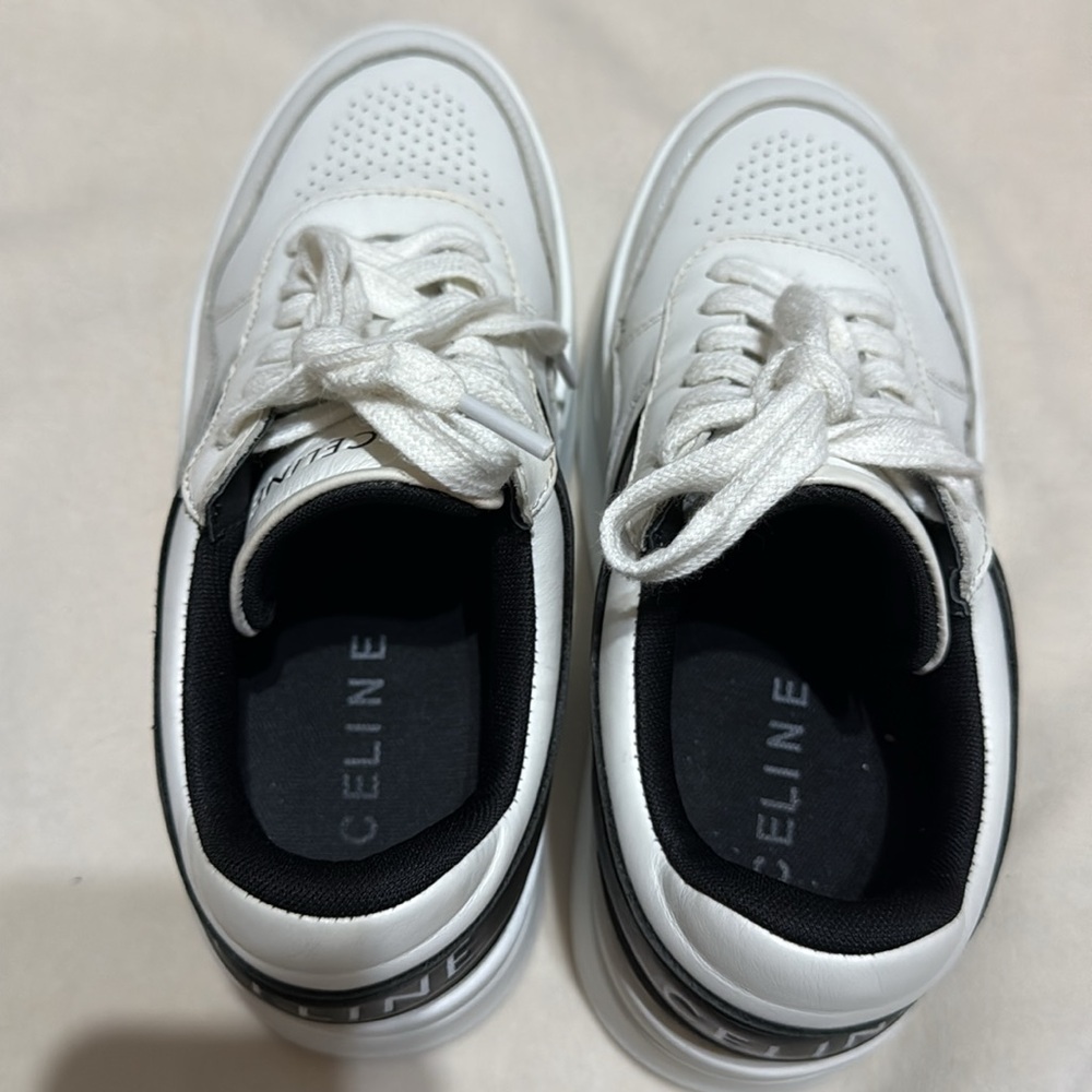 CELINE Block Wedge Calfskin Optic White / Black Sneakers - Picture 4 of 10